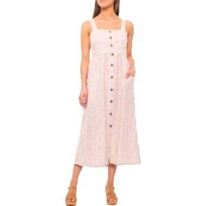 Artisan NY Linen White Pink Stripe Midi Dress Size 10